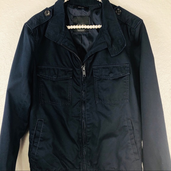 ZARA MAN BASIC | Blue Zipper Down Jacket - Picture 3 of 4